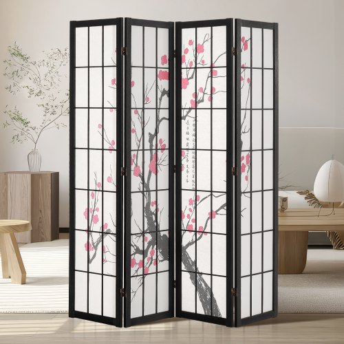 

VEVOR Room Divider Japanese Room Screen Divider 4 Panel for Room Separation