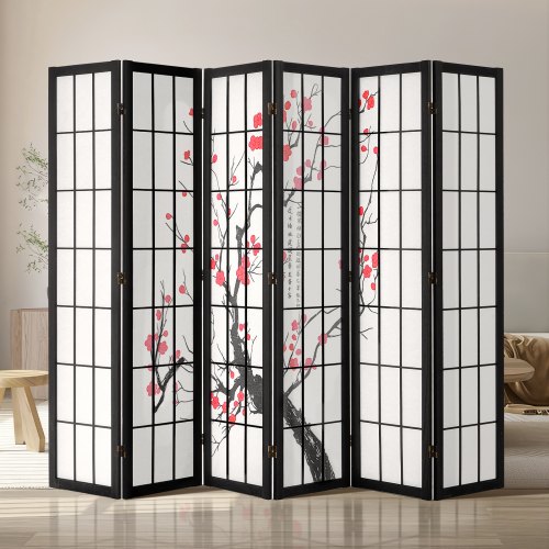 

VEVOR Room Divider Japanese Room Screen Divider 6 Panel for Room Separation