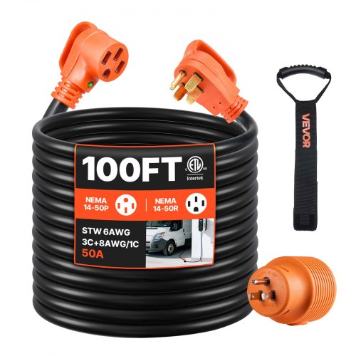 

100 FT 50A RV Extension Cord STW 6/3 +8/1 Gauge Wire NEMA 14-50P NEMA 14-50R ETL