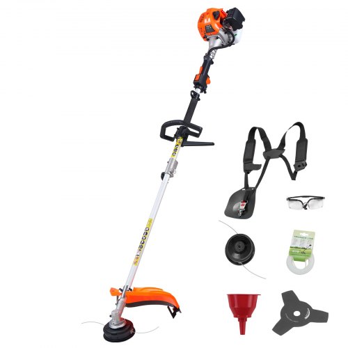 

VEVOR String Trimmer, 26cc 2 in 1 Weed Wacker Gas Powered, 17" Cordless Grass Trimmer with 10" Brush Cutter, Shoulder Strap & 3T Blade, 2-Stroke Heavy-Duty Gas Weed Wacker for Quick Grass Cleaning