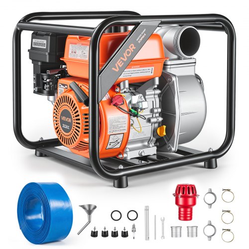 

VEVOR Gas Powered Water Pump, 3 in, 242 GPM 7HP Semi Trash Water Transfer Pump Portable, Gasoline Engine with 25 ft Discharge Hose, Heavy Duty Frame, Cast Iron Impeller, for Irrigation, Ponds, Pools