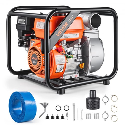 VEVOR Gas Powered Water Pump, 3 in, 264 GPM 7HP Semi Trash Water Transfer Pump Portable, Gasoline Engine with 25 ft Discharge Hose, Heavy Duty Frame,