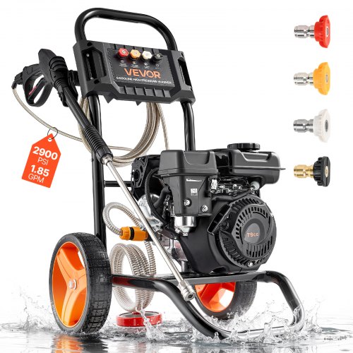 

VEVOR Gas Pressure Washer 2900 PSI and 1.85 Max GPM, Upgrade Aluminum Pump with Spray Gun and Wand, 4 Nozzle Set, Gas Powered Pressure Washer for Cars, Fences, Driveways, Homes, Patios, Furniture