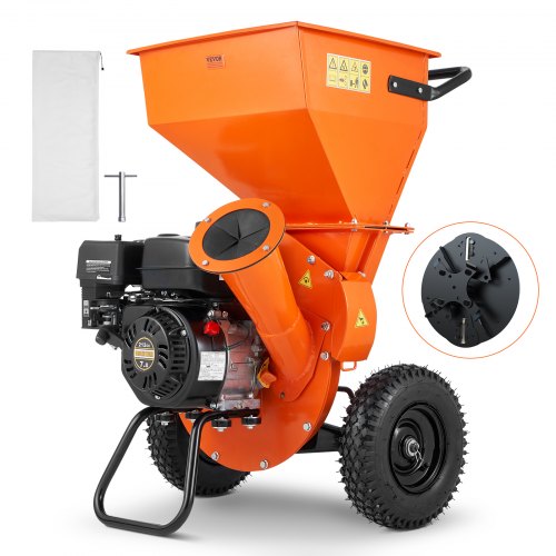 

VEVOR Wood Chipper Shredder Mulcher, 7HP Heavy Duty Gas Powered Engine, 3” Max Diameter 212cc 4.1 kW, 4-Stroke 3-in-1 Woodchipper, Fast Chipping Chopping for Forestry, Gardens, EPA Certified