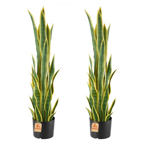 VEVOR Artificial Snake Plant, 3FT 2 PCS in Fake Snake Plants with White Pot, for Home, Garden, Office, Porch, Indoor & Outdoor Decor, Realistic Texture Faux Sansevieria, Premium HDPE, Sun-Resistant