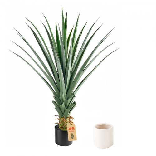 VEVOR Artificial Agave, 48 in Tall Fake Agave Plant with White Pot 1 Pack, Sun-Resistant for Home, Garden, Office, Store, Living Room, Porch, Indoor & Outdoor Decor, Realistic Texture Faux Decor Plant