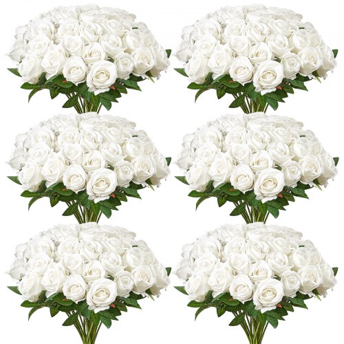 

120 Pcs White Roses Artificial Flowers Realistic Bouquet for Xmas Home Decor