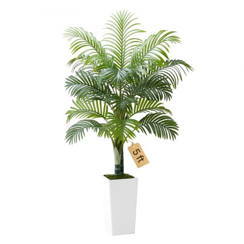 

VEVOR Artificial Areca Palm Tree 5 ft, Fake Palm Tropical Plants with White Tall Planter, Faux Floor Silk Plant in Pot, Large Trees for Home Office Living Room Decor House Warming, Indoor Outdoor