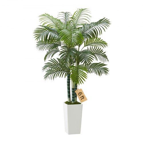 VEVOR Artificial Areca Palm Tree 6 ft, Fake Palm Tropical Plants with White Tall Planter, Faux Floor Silk Plant in Pot, Large Trees for Home Office Living Room Decor House Warming, Indoor Outdoor