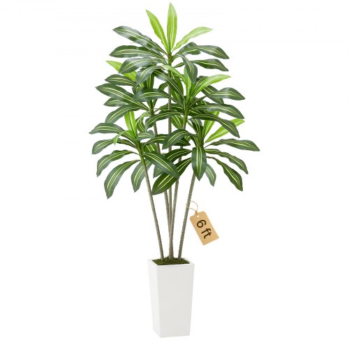 VEVOR Artificial Dracaena Tree 6 ft, Fake Palm Tropical Plants with White Tall Planter, Faux Floor Silk Plant in Pot, Large Trees for Home Office Living Room Decor House Warming, Indoor Outdoor