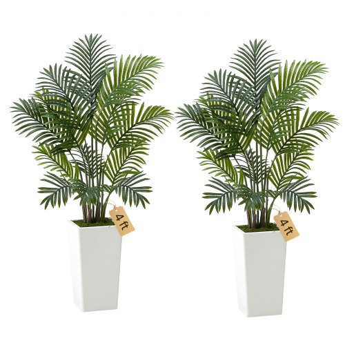 VEVOR Artificial Areca Palms 4 ft, 2 Pack Fake Palm Tropical Plants with White Tall Planter, Faux Floor Silk Plant in Pot, Large Tree for Home Office Living Room Decor House Warming, Indoor Outdoor RZRDZWSWK4FTMX1QL001V0