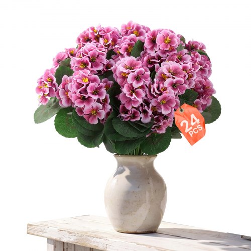 VEVOR Artificial Flowers Bulk Geraniums 24 PCS Faux Pink Flower with Stems, for Vase, Centerpieces, Weddings, Parties, Bouquets, Home Decor and DIY Arrangements, Realistic Fake Flowers, Easy to Care
