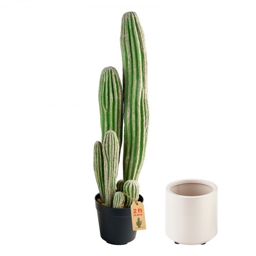 Vevor Artificial Cactus, 24 in Tall Fake Cactus Plant with White Pot 1 Pack, for Home, Garden, Office, Living Room, Bedroom Indoor Decoration, Realistic Texture Large Faux Decor Plant, Premium HDPE
