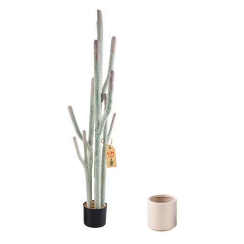 Vevor Artificial Cactus, 60 in Tall Fake Cactus Plant with White Pot 1 Pack, for Home, Garden, Office, Living Room, Bedroom, Porch Indoor Decor, Realistic Texture Large Faux Decor Plant, Premium EVA