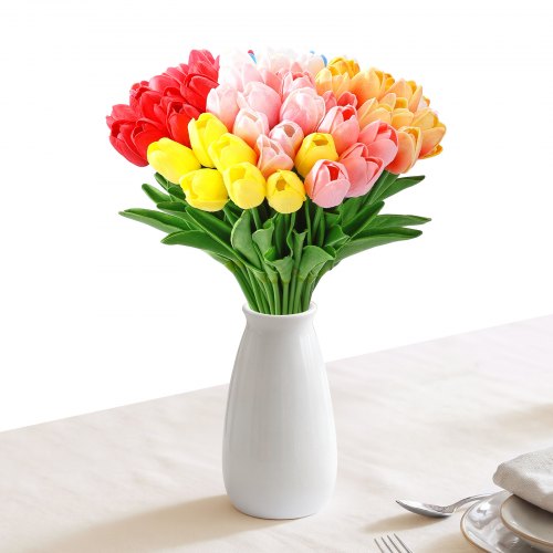 VEVOR Artificial Flowers Bulk Tulips 100 PCS Mixed Color Flower with Stems, Faux Flowers for Vase, Centerpieces, Weddings, Parties, Bouquets, Home Decor and DIY Arrangements, Realistic Fake Flower