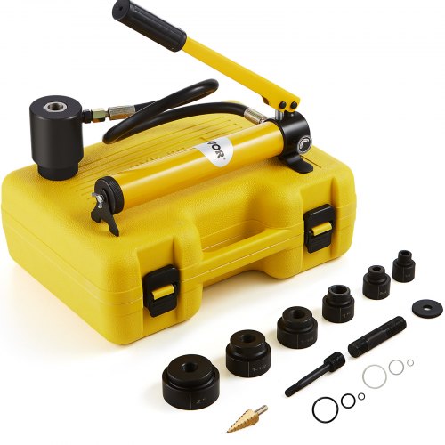 

VEVOR Hydraulic Knockout Punch Kit, 10 Ton 1/2" to 2" Conduit Hole Cutter Set, KO Tool Kits with Puncher 6 Piece, Metal Sheet Driver Tools, For Aluminum, Stainless Steel, Brass, Fiberglass and Plastic
