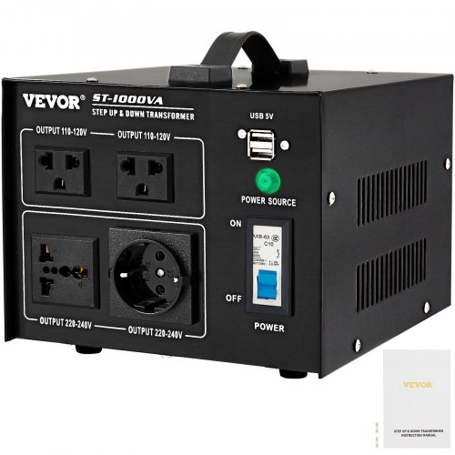 VEVOR Voltage Converter Transformer, 1000W 220V to 110V 110V to 220V, Heavy Duty Step Up Step Down US to UK Power Converter, 2 US&1 UK&1 Universal Outlet with Circuit Break Protection, CE Certified