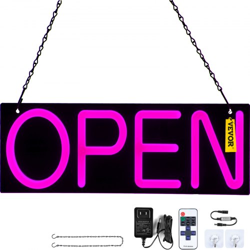 VEVOR LED Open Sign, 20" x 7" Neon Open Sign for Business, Pink Advertisement Board Adjustable Brightness Neon Lights Signs with Remote Control, for Restaurant, Bar, Salon, Shop, Hotel, Window, Wall