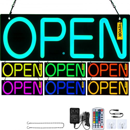 VEVOR LED Open Sign, 20" x 7" Neon Open Sign for Business, Advertisement Board Multiple Flashing and Color Modes Neon Lights Signs w/Remote Control, Used for for Restaurant, Hotel, Window, Wall