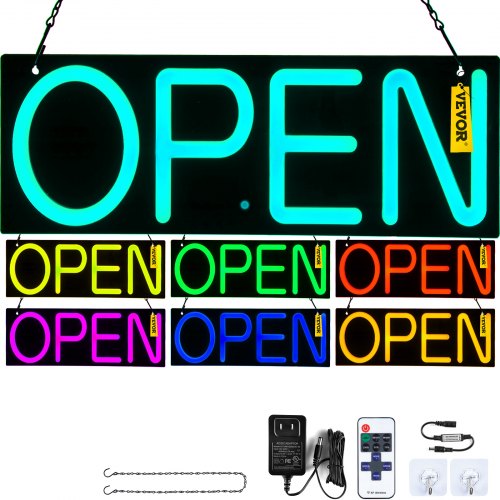VEVOR LED Open Sign, 20" x 7" Neon Open Sign for Business, Advertisement Board Multiple Flashing and Color Modes Neon Lights Signs, Used for for Restaurant, Bar, Salon, Shop, Hotel, Window, Wall