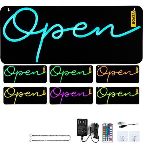 VEVOR LED Open Sign, 22" x 9" Neon Open Sign for Business, Multiple Flashing and Color Modes Neon Lights Signs with Power Adapter, Used for for Restaurant, Bar, Salon, Shop, Hotel, Window, Wall