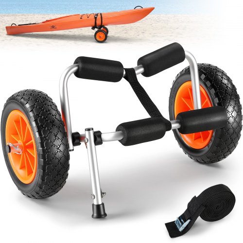 

VEVOR Heavy Duty Kayak Cart, 250lbs Load Capacity, Foldable Canoe Trolley Cart with 10'' Solid Tires, Nonslip Support Foot & Tie-Down Strap, for Kayaks Canoes Paddleboards Float Mats Jon Boats