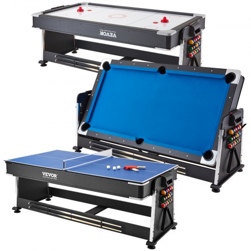 VEVOR 3-in-1 Rotating Swivel Multi Game Table with Air Hockey, Billiards/Pool, and Table Tennis, 88″ Hockey Table for Game Room Family Home, Arcade Gaming Set, All Accessories For Each Game Included