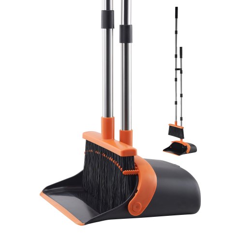 VEVOR Broom and Dustpan Set, Heavy Duty Dustpan and Broom Combo with Self-Cleani