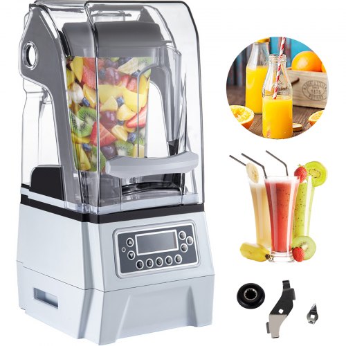 1.5L Soundproof Cover Blender Mixer Juicer Commercial 2.2kw Smoothie Blender USA 