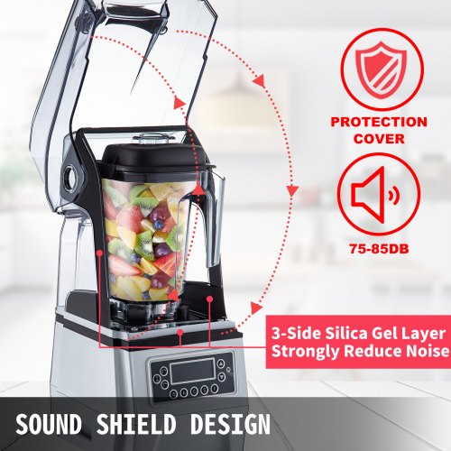 1.5L Soundproof Cover Blender Mixer Juicer Commercial 2.2kw Smoothie Blender USA 