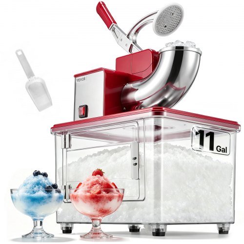 Vevor Commercial Ice Crusher 661LBS/H, 350W Electric Snow Cone Machine with 4 Blades, 2000RPM Stainless Steel Shaved Ice Machine with 11 Gal Crushed-Ice Box, for Family Restaurants Bars, Red