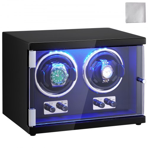 

VEVOR Watch Winder, Dual Watch Winder for Men's and Women's Automatic Watch, with 2 Super Quiet Japanese Mabuchi Motors, Blue LED Light and Adapter, High-Density Board Shell and Black PU