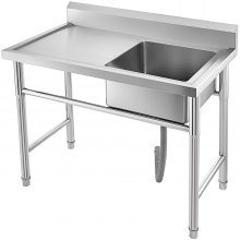 1 Compartment Stainless Steel Kitchen Utility Sink Deep Bowl with Drainboard