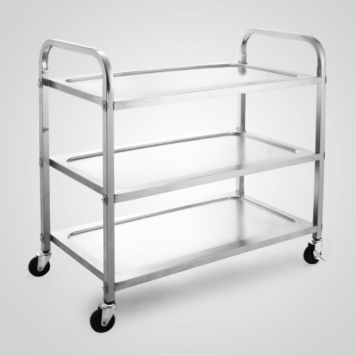 Serving Utility Cart Catering Kitchen Trolley Wheel Shelf Stainless Steel Silver 