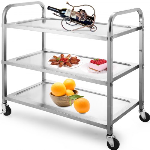 

VEVOR Stainless Steel Utility Cart 35‘’L x 18.5''W x 35.5''H, Catering Serving Cart 3 Tier Storage Shelf with Wheels, Kitchen Island Trolley for Hotels Restaurant Home Use