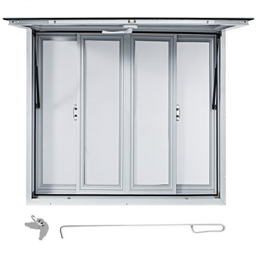 

VEVOR Concession Window, 91.4 x 91.4 cm Aluminum Alloy Food Truck Service Window with 4 Horizontal Sliding Screen Windows & Awning Door & Drag Hook, Serving Window for Food Trucks Concession Trailers