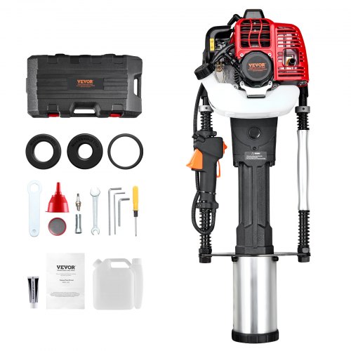 Vevor 52Cc Gas-Powered T Post Driver, 2-Stroke Engine Gasoline Fence Piling Pounder, 1300W Portable Piledriver With 3 Post Driving Head(49/69/100 Mm)-image
