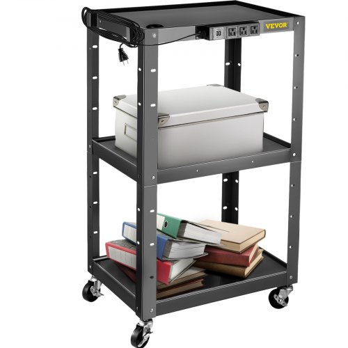 24 x 32 Presentation Cart with 3 shelves 24-42 Height Adjustable Media Cart with Electric Power Cord VEVOR Steel AV Cart 150 LBS Rolling Projector Cart with and 2 Brakes Suitable for load-bearing 