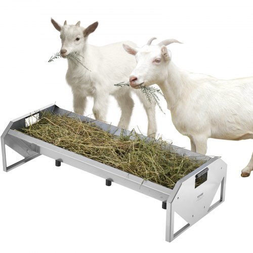Vevor Livestock Feeding Trough, 22 Gallon Capacity, 45" Hay Feeder, Heavy Duty Steel Livestock Trough, Galvanized Steel Sheep Feeder Trough Feeding Up-image