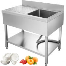1 Compartment Stainless Steel Utility Sink Deep Bowl with Drainboard