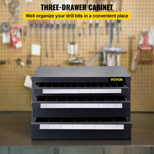 VEVOR Drill Bit Dispenser Cabinet Sizes 1-13 mm/0.04-0.51 inch Three-Drawer 