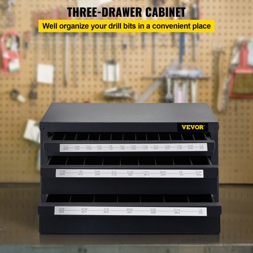 VEVOR 3 Drawer Fractional Drill Dispenser Organizer Cabinet Hold 1/16"-1/2" Bits 