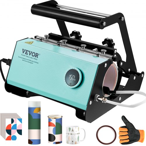 Vevor Mug Heat Press, 11-30oz Tumbler Heat Press Machine, Sublimation Transfer Straight Skinny Tumblers, Cup Heat Press with Heat-resist Gloves & Tape, DIY Ceramic Mugs Cups Glasses, As Gift, Green