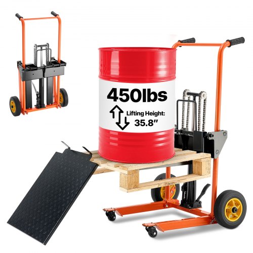 

VEVOR Material Lift Winch Stacker 450 lbs Pallet Truck Dolly 35.8-inch Lift