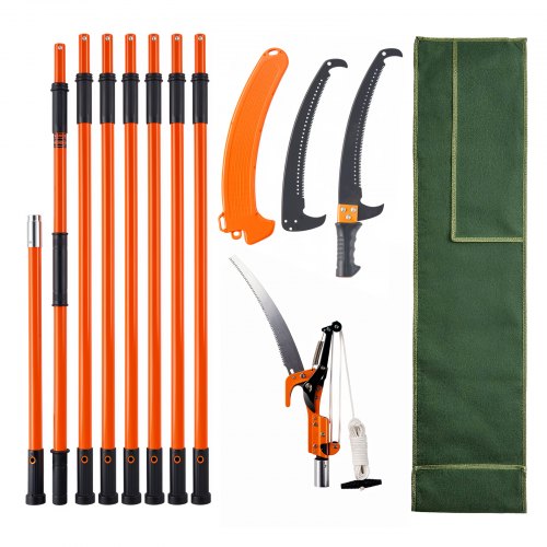 VEVOR Manual Pole Saw, 2.2-8.2 m Extendable Tree Pruner, Sharp Steel Blade and Scissors High Branches Trimming, Branch Trimmer with Lightweight 2.4 m Fiberglass Handles, for Pruning Palms and Shrubs