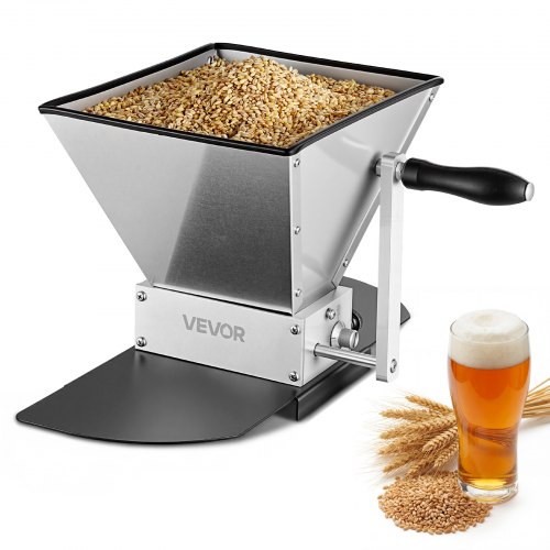 

VEVOR Manual Grain Mill, Homebrew Malt Grinder, Adjustable Barley Mill Crusher for Wheat Beer Brewing - with 2 Stainless Steel Rollers, 1.06 Gallon Hopper & Metal Base Plate