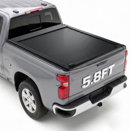 VEVOR Retractable Tonneau Cover 5.8FT Hard Truck Bed Cover Manual Retract, Compatible with 2007-2026 Silverado/Sierra 1500 5.8FT Bed (69.3"), Waterproof Aluminum Frame, T-Slot & Lock Key for Trips