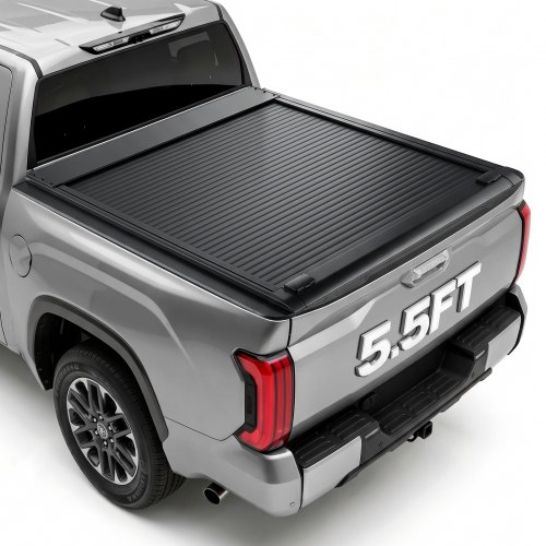 VEVOR Retractable Tonneau Cover 5.5FT Hard Truck Bed Cover Manual Retract, Compatible with 2022-2026 Toyota Tundra Crew Cab with Deck Rail System 5.5FT Bed (66.7"), Waterproof Aluminum, Lock for Trips
