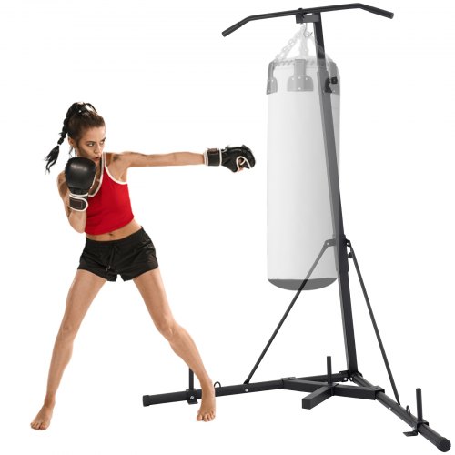 VEVOR 2 in 1 Heavy Bag Stand, Height Adjustable Punching Bag Stand, Foldable Boxing Bag Stand Steel Sandbag Rack Freestanding Up to 132 lbs for Home and Gym Fitness.
