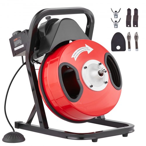 VEVOR Rohrreinigungsmaschine mit Manuellem Vorschub, Elektr. Rohrreinigungsgerät mit 15m x 23mm Abflussspirale, 1500 U/min Abflussreiniger für 50-150mm Rohre, Rohrreinigungswelle für Abfluss Toilette